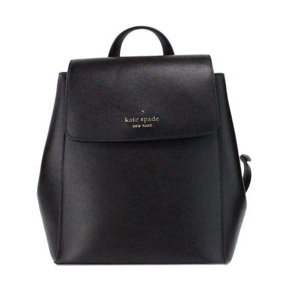 NEW Kate Spade Madison Black Leather Medium Flap Backpack Book School Purse